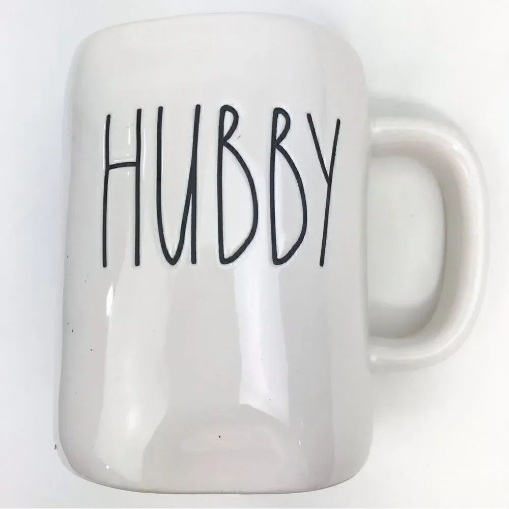 Rae Dunn Magenta Artisan Collection HUBBY Ivory Black Mug